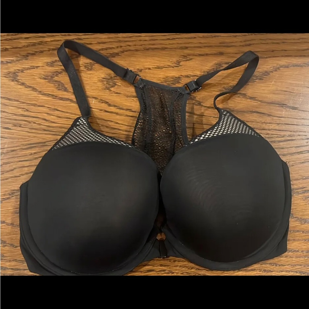 Victoria's Secret Racerback Front Closure Padded Demi Bra  Black  Size 32DD NWT